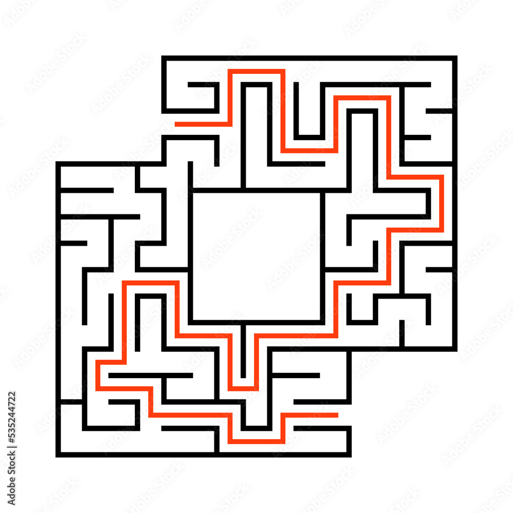 Square maze. Game for kids. Funny labyrinth. Education developing worksheet. Activity page. Puzzle for children. Riddle for preschool. Logical conundrum. Vector illustration. Square maze. Game for kids. Funny labyrinth. Education developing worksheet. Activity page. Puzzle for children. Riddle for preschool. Logical conundrum. Vector illustration.