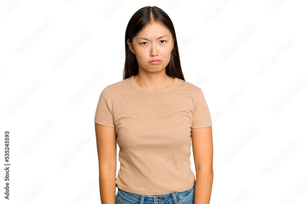 Young Asian woman isolated on green chroma background sad, serious face, feeling miserable and displeased. Young Asian woman isolated on green chroma background sad, serious face, feeling miserable and displeased.