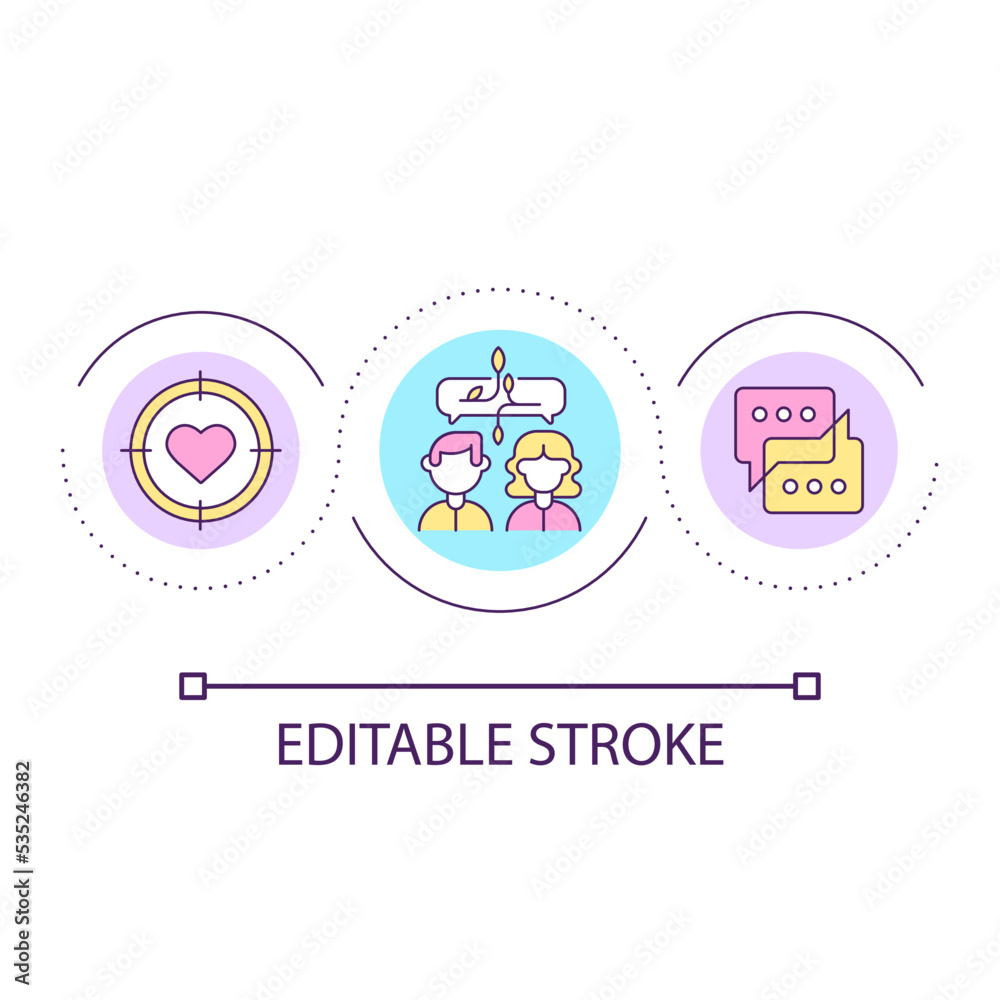 Building warm relationship loop concept icon. Share common interests. Create strong connection abstract idea thin line illustration. Isolated outline drawing. Editable stroke. Arial font used