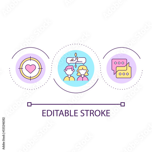 Building warm relationship loop concept icon. Share common interests. Create strong connection abstract idea thin line illustration. Isolated outline drawing. Editable stroke. Arial font used