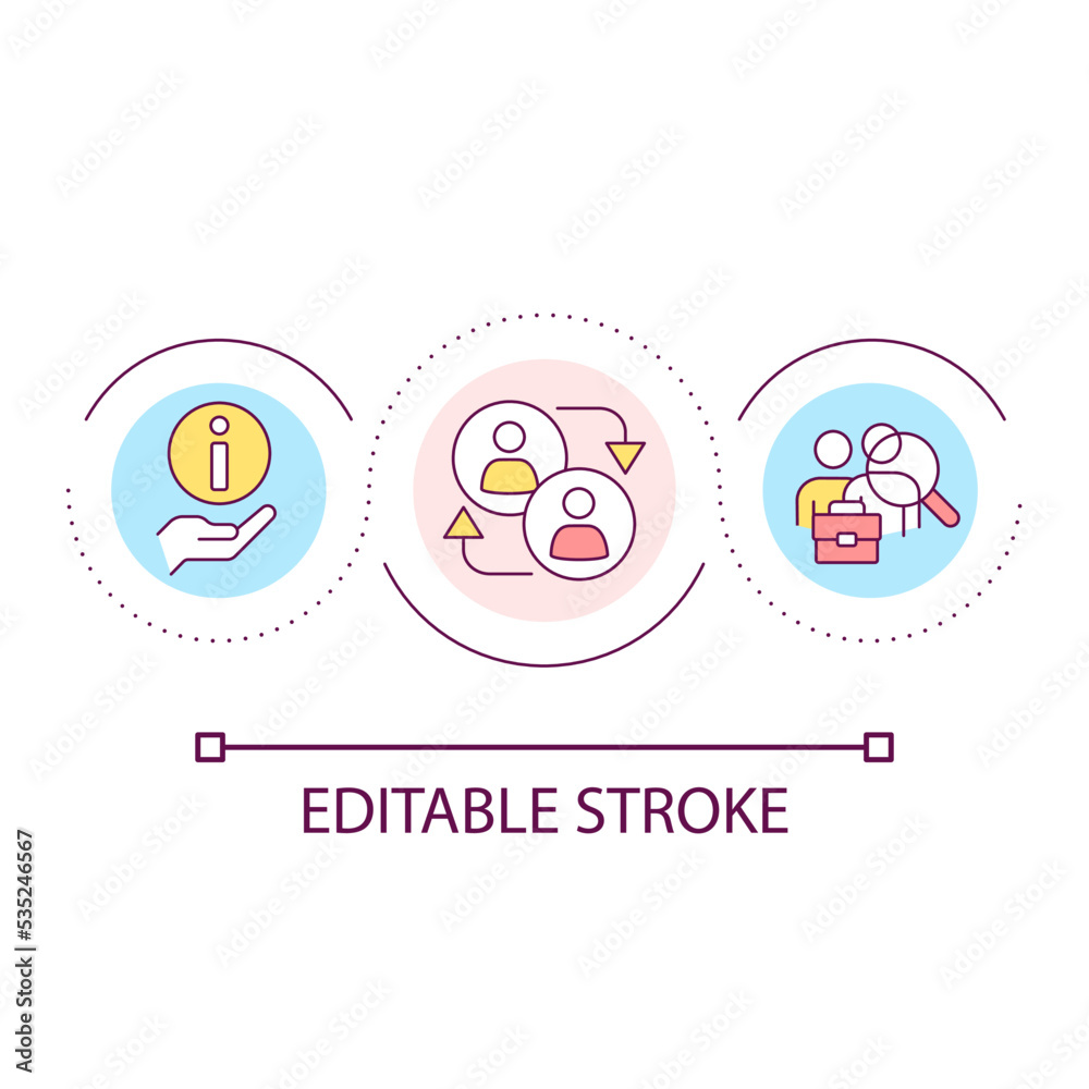 Exchange information loop concept icon. Networking opportunities. Mentoring. Mutual support abstract idea thin line illustration. Isolated outline drawing. Editable stroke. Arial font used