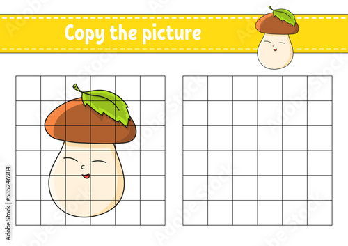 Copy the picture. Coloring book pages for kids. Education developing worksheet. Game for children. Handwriting practice. cartoon character. Vector illustration.