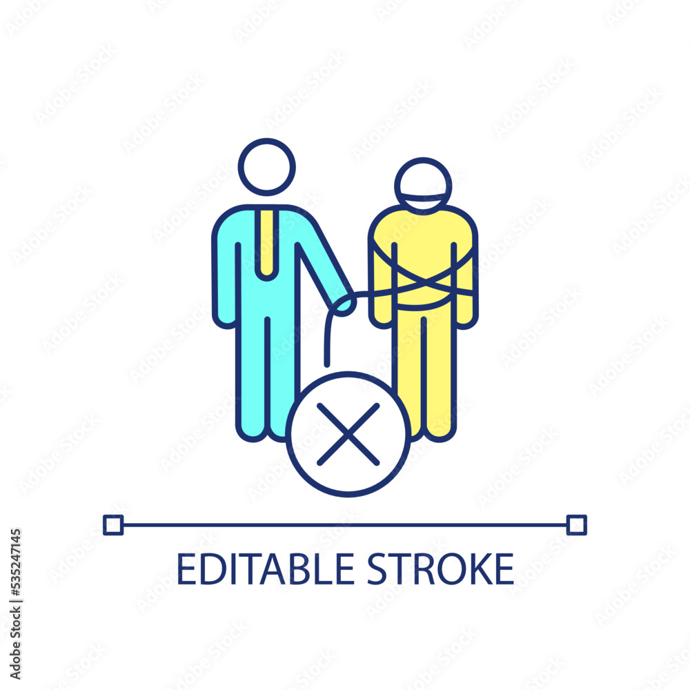 Employee manipulation RGB color icon. Restraining mentee potential. Toxic mentor habit. Suppress development. Isolated vector illustration. Simple filled line drawing. Editable stroke. Arial font used