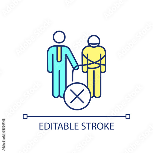 Employee manipulation RGB color icon. Restraining mentee potential. Toxic mentor habit. Suppress development. Isolated vector illustration. Simple filled line drawing. Editable stroke. Arial font used