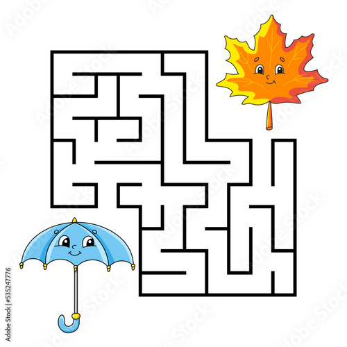 Square maze. Game for kids. Puzzle for children. Labyrinth conundrum. cartoon character. Isolated on white background. Vector illustration.