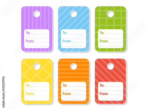 Gift tags. Bright stickers. Rectangular label. For holidays with space for your text. Color vector isolated illustration.