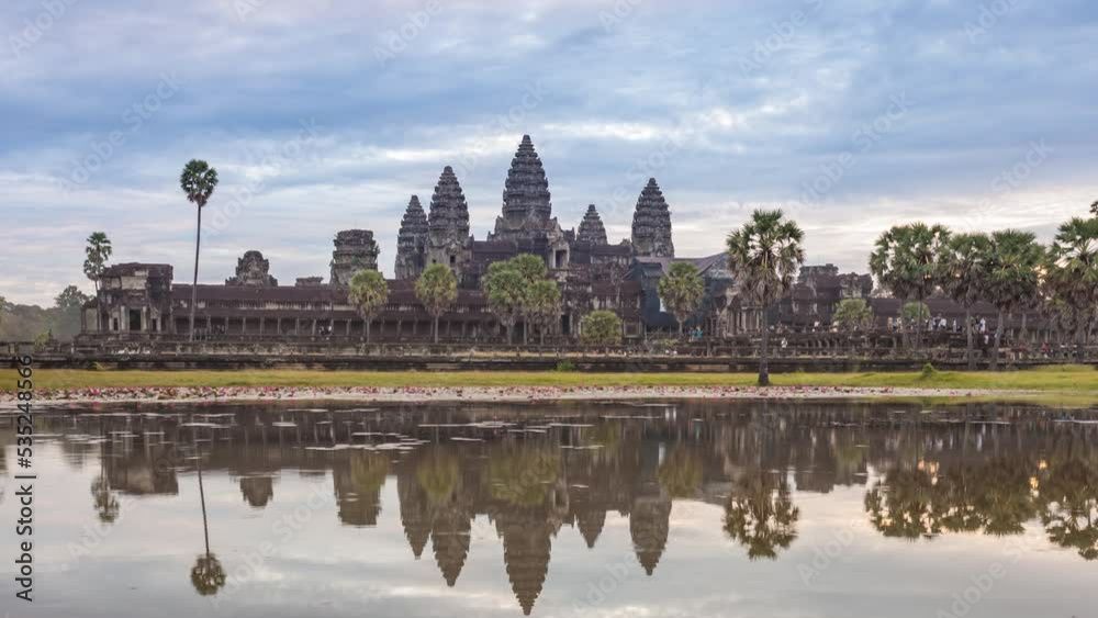 Siem Reap Cambodia time lapse 4K, Angkor Wat temple sunrise timelapse Siem Reap Cambodia time lapse 4K, Angkor Wat temple sunrise timelapse