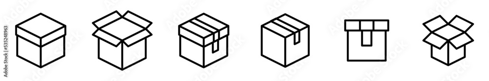 Conjunto de icono de cajas de cartón isométricas. Cajas de cartón cerradas y abiertas. Ilustración vectorial Conjunto de icono de cajas de cartón isométricas. Cajas de cartón cerradas y abiertas. Ilustración vectorial