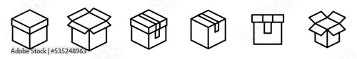 Conjunto de icono de cajas de cartón isométricas. Cajas de cartón cerradas y abiertas. Ilustración vectorial