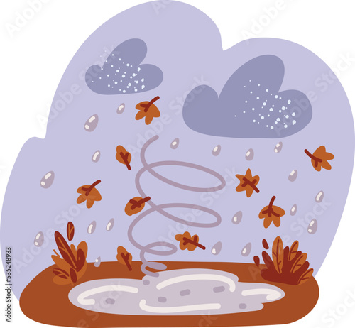 Vector illustration of Many autumn leaves moving by gust wind