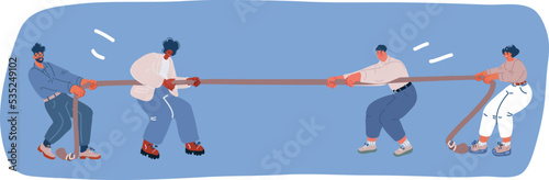 Vector illustration of Business Employee Worker Situation in Office. Teams business competition taging war together
