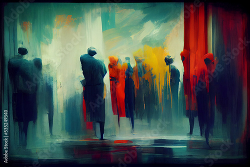 Silhouette of a group of people in Expressionism style