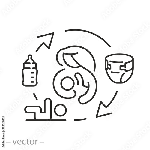 baby room icon, place breast feeding, point for service mother and child, thin line symbol on white background - editable stroke vector illustration