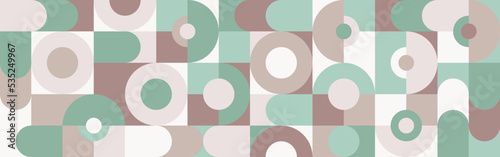 Geometric mosaic in trendy coffee shades, texture of circles and squares for textiles or wallpapers. Green and brown background for cover template.