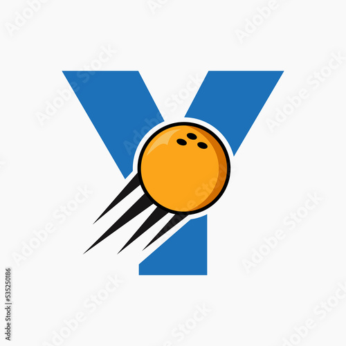 Initial Letter Y Bowling Logo Concept With Moving Bowling Ball Icon. Bowling Sports Logotype Symbol Vector Template