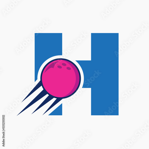 Initial Letter H Bowling Logo Concept With Moving Bowling Ball Icon. Bowling Sports Logotype Symbol Vector Template