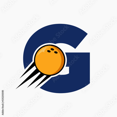 Initial Letter G Bowling Logo Concept With Moving Bowling Ball Icon. Bowling Sports Logotype Symbol Vector Template