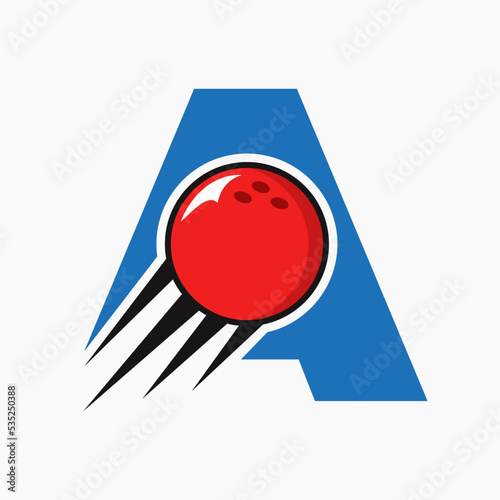 Initial Letter A Bowling Logo Concept With Moving Bowling Ball Icon. Bowling Sports Logotype Symbol Vector Template