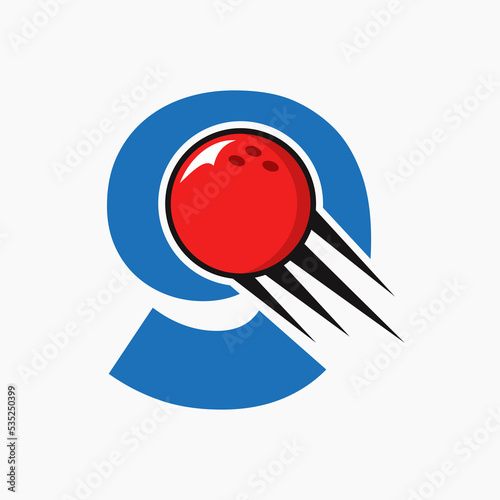 Initial Letter 9 Bowling Logo Concept With Moving Bowling Ball Icon. Bowling Sports Logotype Symbol Vector Template