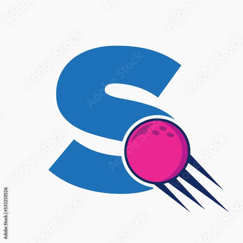 Initial Letter S Bowling Logo Concept With Moving Bowling Ball Icon. Bowling Sports Logotype Symbol Vector Template