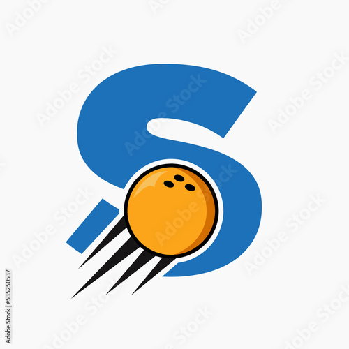 Initial Letter S Bowling Logo Concept With Moving Bowling Ball Icon. Bowling Sports Logotype Symbol Vector Template