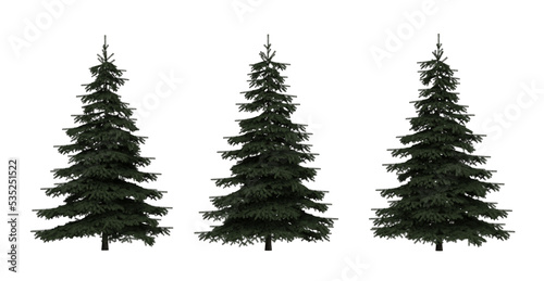 3 sapins de Noël sur fond blanc - rendu 3D