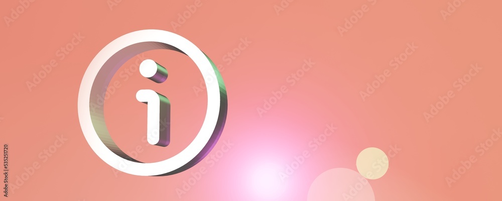 3d rendered Info icon in a soft glitter background. Info icon