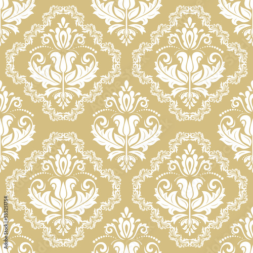 Classic seamless yellow and white pattern. Damask orient ornament. Classic vintage background. Orient ornament for fabric, wallpaper and packaging