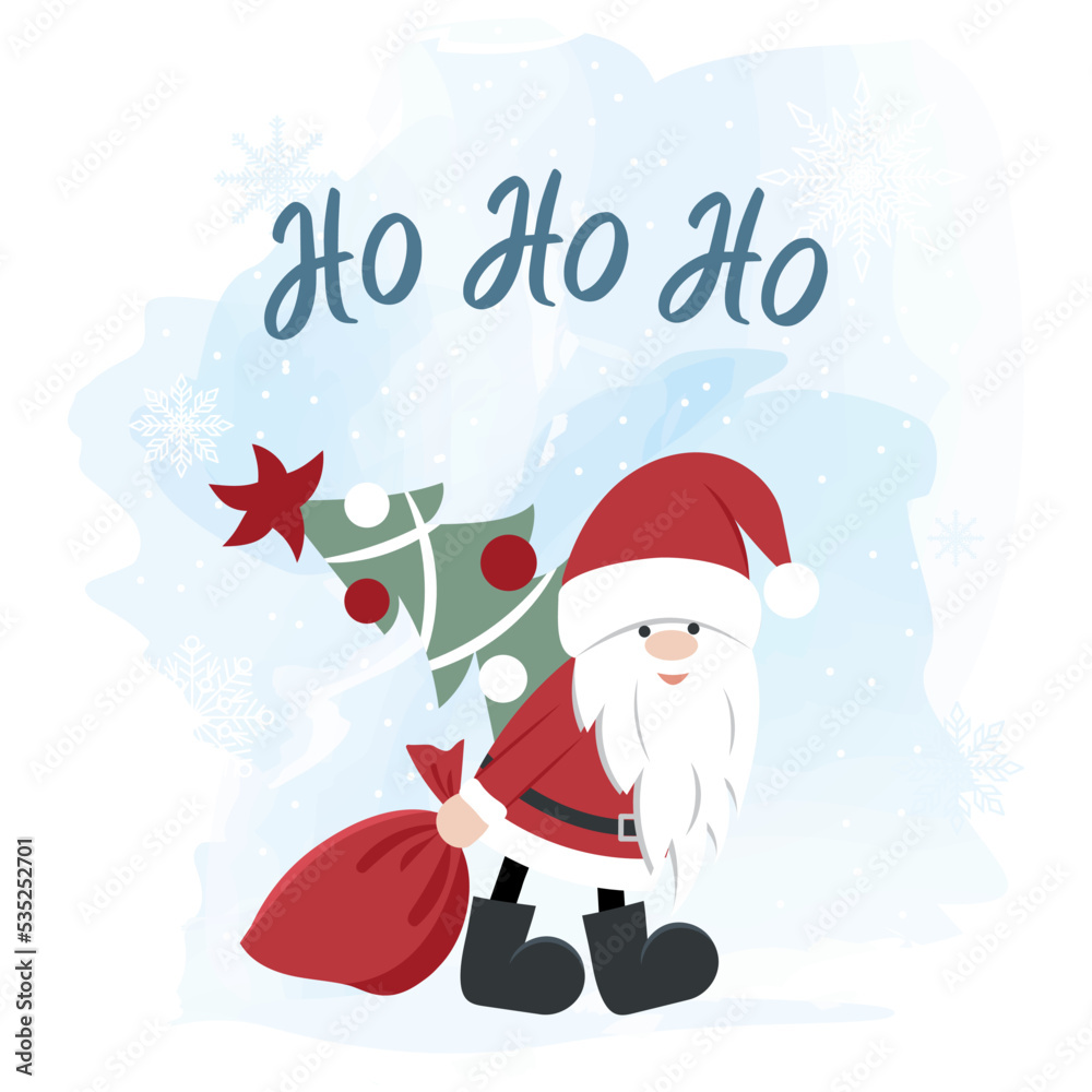 Christmas card with Santa Claus and a Christmas tree on a winter background. Christmas card with Santa Claus and a Christmas tree on a winter background.