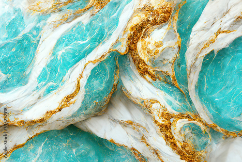 Abstract marble textured background. Fluid art modern wallpaper. Marbe white and turquoise surface