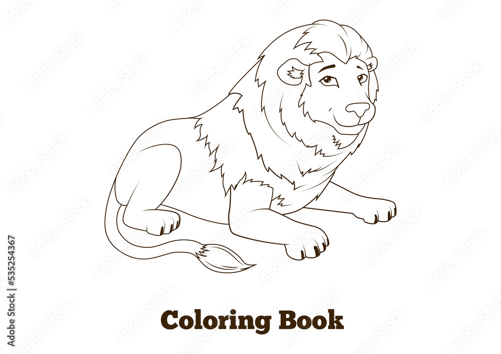 Fototapeta premium Coloring book lion african animal cartoon PNG illustration with transparent background