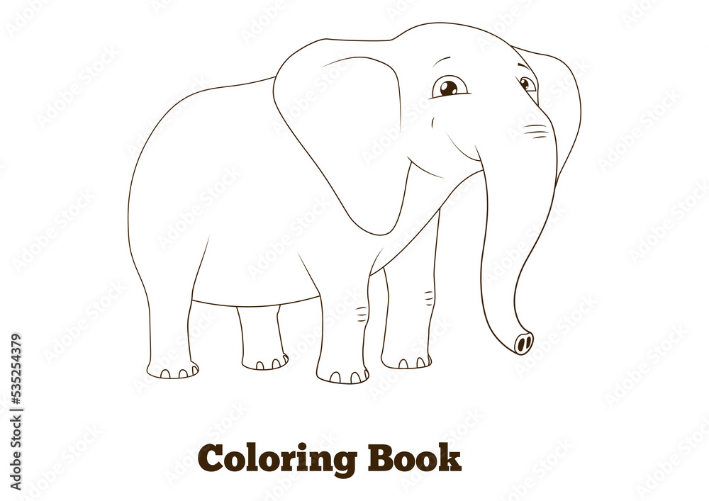 Coloring book elephant african animal cartoon PNG illustration with transparent background