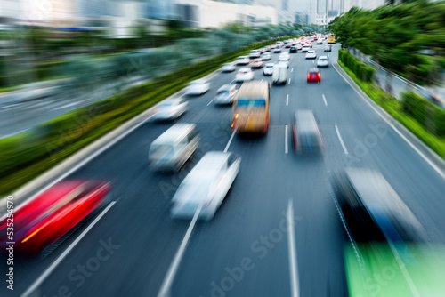 Traffic with motion blur on the street road