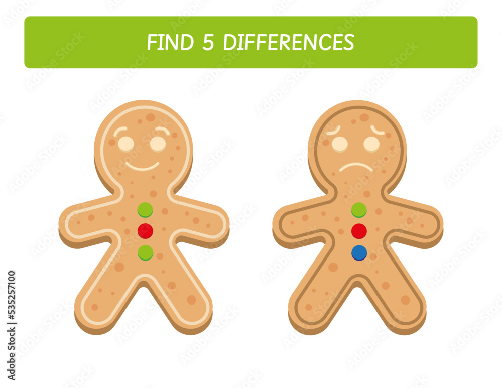 Find five differences between the gingerbread men worksheet for ...