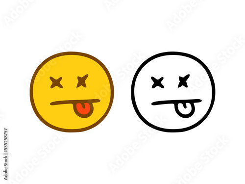 Kill face emoticon in doodle style isolated on white background