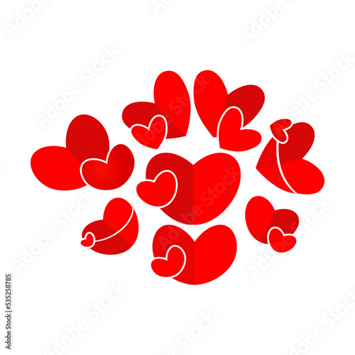 Set of red paper valentine hearts on white background