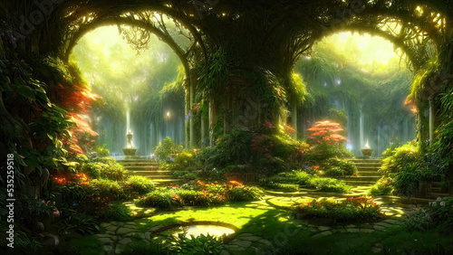 Canvas Print Garden of Eden, exotic fairytale fantasy forest, Green oasis