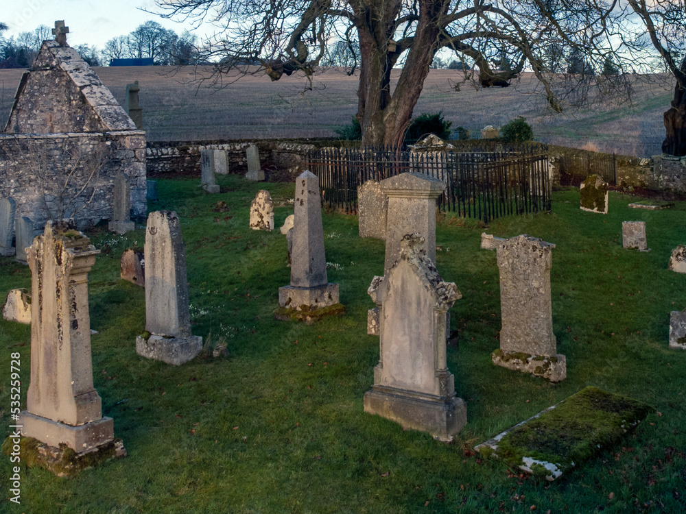Kincardine Graveyard. St Lolan's Church And Burial Ground. County Stirling. Scotland. U.K. Site of former parish church. Contains two burial enclosures, both with fine armorial panels of 1699.
