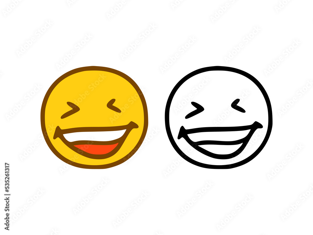 Fototapeta premium Laughing emoticon in doodle style isolated on white background