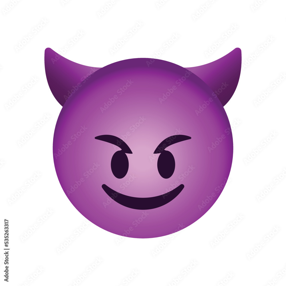 Vecteur Stock Smiling face with horns emoji icon. Monster emoticon ...