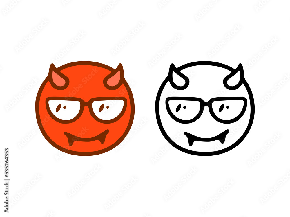 devil with glasses emoticon in doodle style isolated on white background devil with glasses emoticon in doodle style isolated on white background