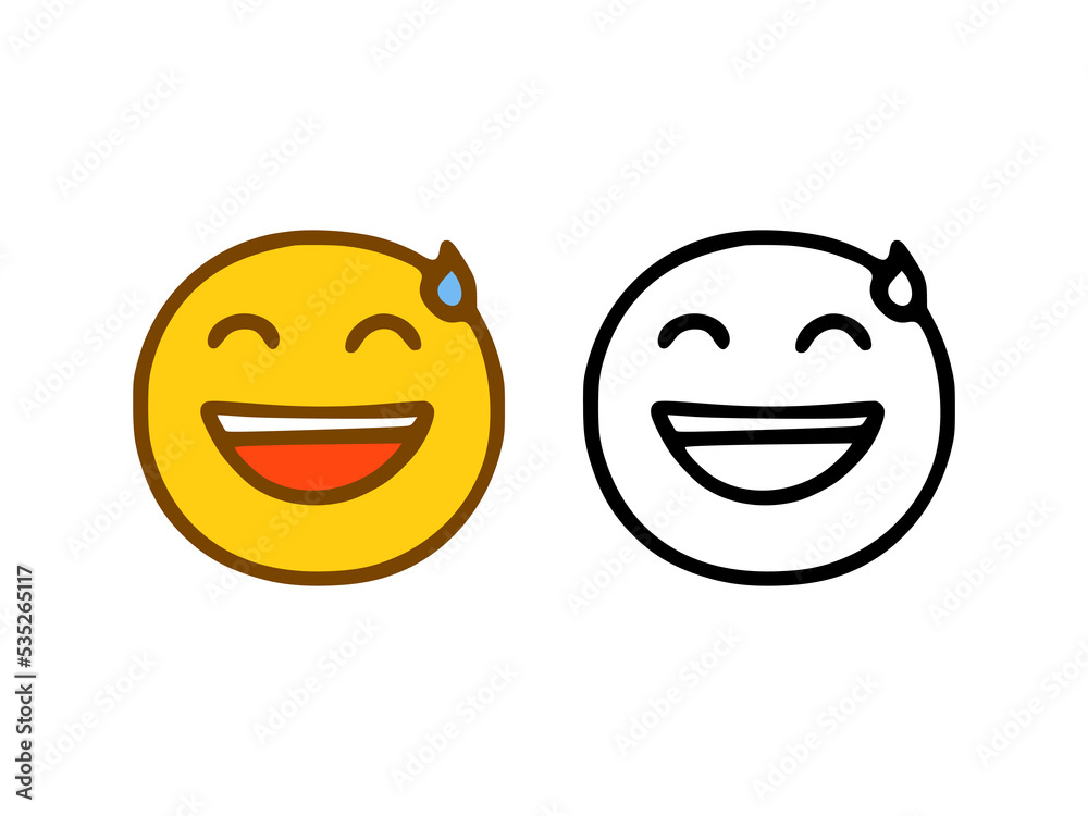 Fototapeta premium Laughing emoticon in doodle style isolated on white background
