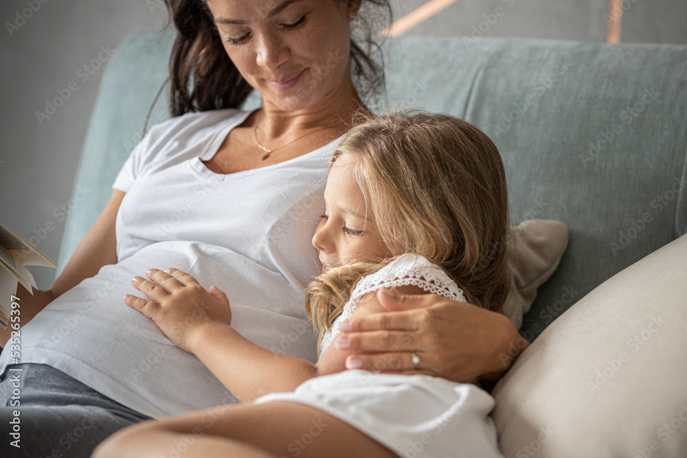 Mother and daughter reading book together on bed in bedroom
Having fun together, smiling Mother and daughter reading book together on bed in bedroom
Having fun together, smiling