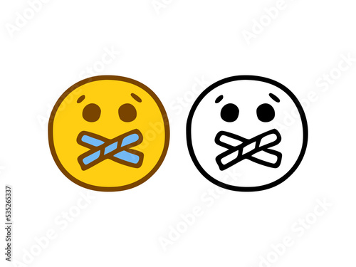 Emoticon with closed mouth in doodle style isolated on white background
