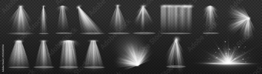 Spark spotlight white, light effect, glowing ray 