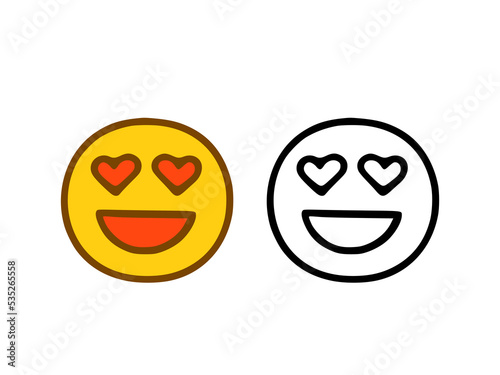 Emoticon in love in doodle style isolated on white background