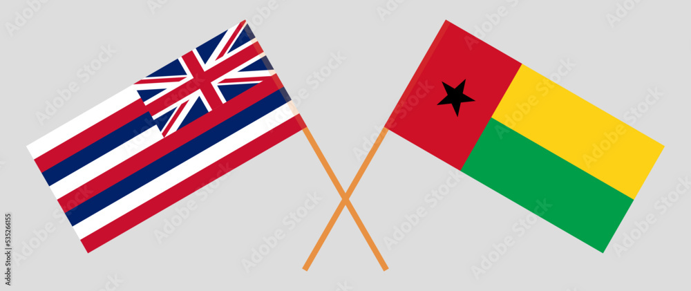 Crossed flags of The State Of Hawaii and Guinea-Bissau. Official colors. Correct proportion