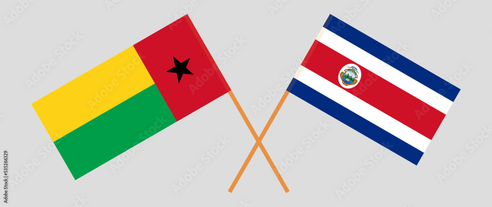 Crossed flags of Guinea-Bissau and Costa Rica. Official colors. Correct proportion Crossed flags of Guinea-Bissau and Costa Rica. Official colors. Correct proportion