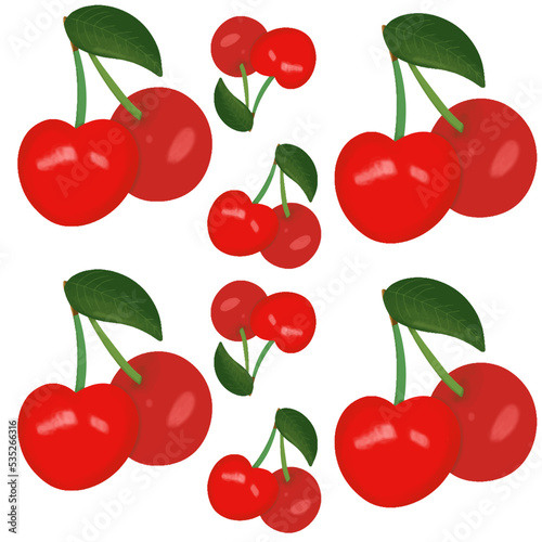 pattern cherry red berry with branches and leaves sweet food