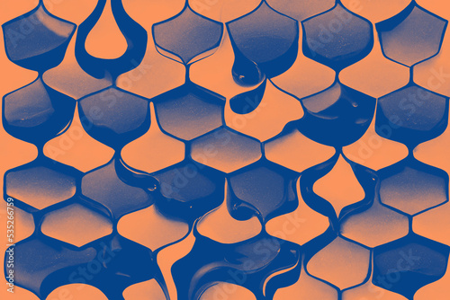 Parametric honeycomb pattern  irregular  trendy colors  galactic cobalt  apricot crush